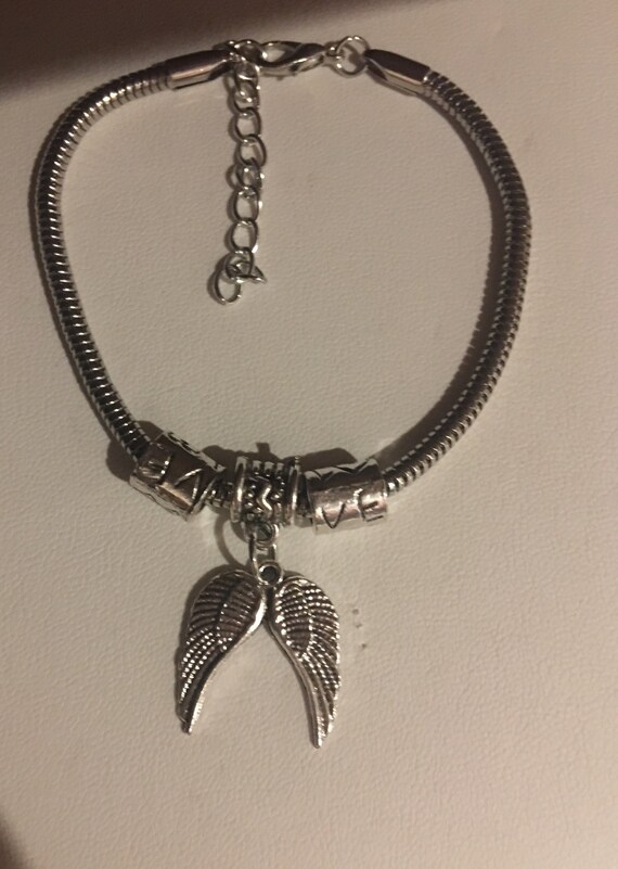 Pandora Style Angel Wings Adjustable Charm Bracele