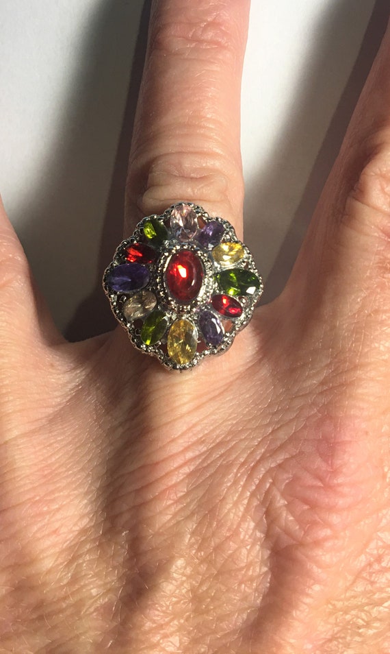 Multi Colored Crystal Cocktail Ring, Cocktail Ring
