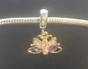 Serene Lotus Flower Charm Purple and Pink CZ Lotus Flower Charm Fits Pandora Bracelets 925 Sterling Silver 14 K Gold Gift for Her Etsy