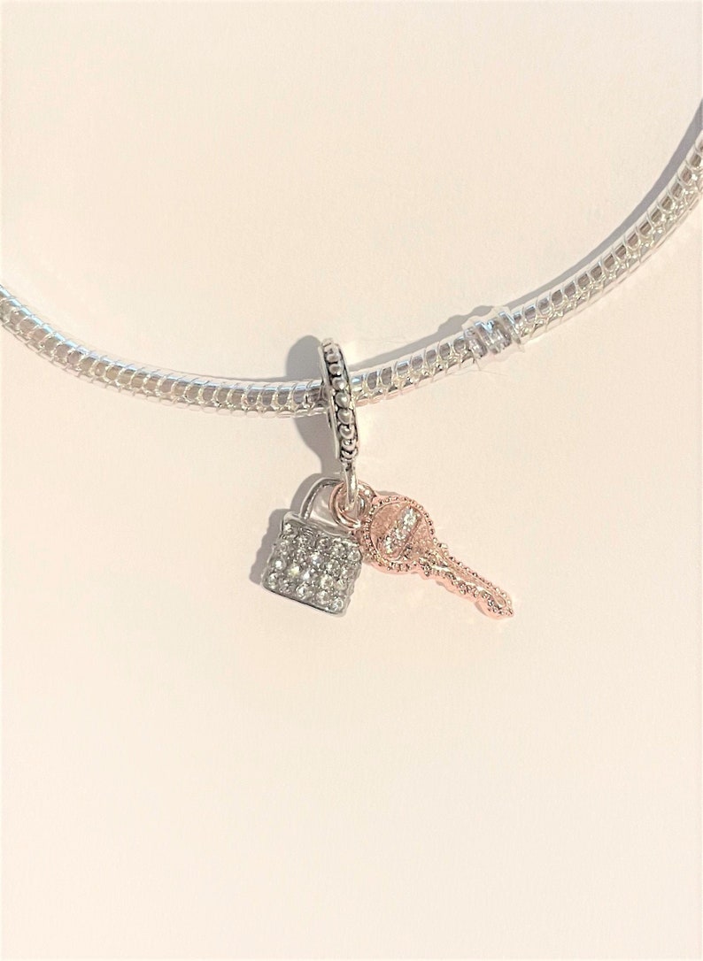 Pandora Style Pave Padlock and Key Dangle Charm Padlock and Etsy