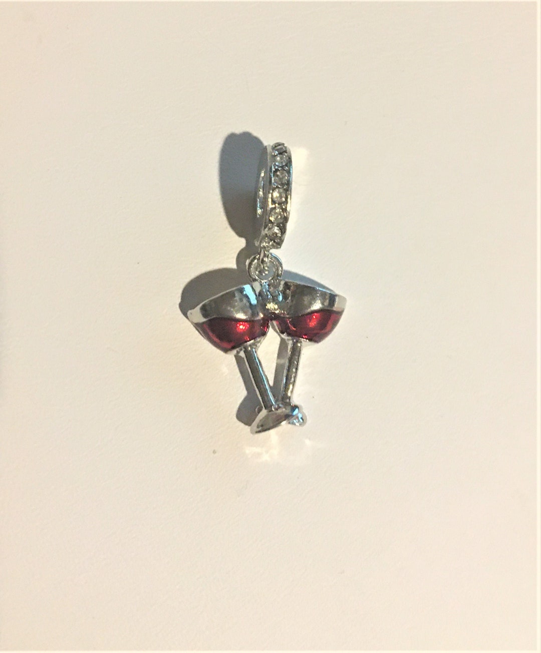 Wine Glasses Charm Fits Pandora Bracelets , Red Wine Glasses Toast