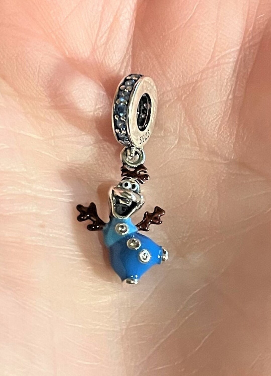 Frozen Olaf Dangle Charm Fits Pandora Bracelet , Blue Crystal Olaf