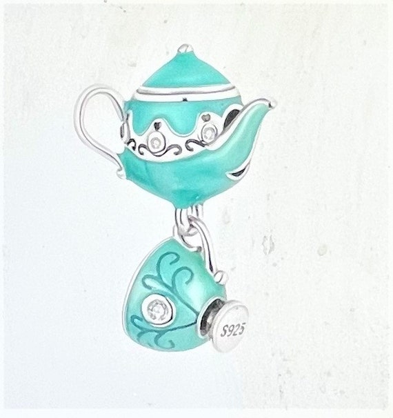 Teapot Tea Cup Dangle Charm fits Pandora bracelet Tea Set Charm Cup of Tea Charm Tea Kettle Charm 925 Sterling Silver
