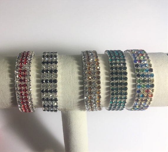 Bridal Rhinestone 4 Row Stretch Statement Bracelet 4 Row Stretch Bracelet you Choose MORE COLORS Multi Red Green Black Topaz Etsy UK