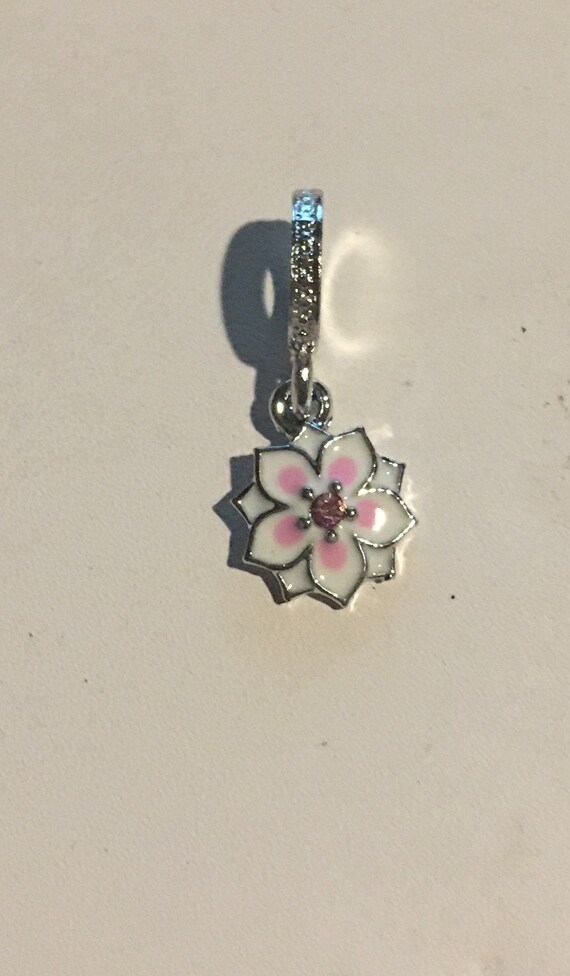Cherry Blossom Charm Fits Pandora Bracelets Dangling Pink and White Magnolia Pink Crystal Charm Silver Etsy