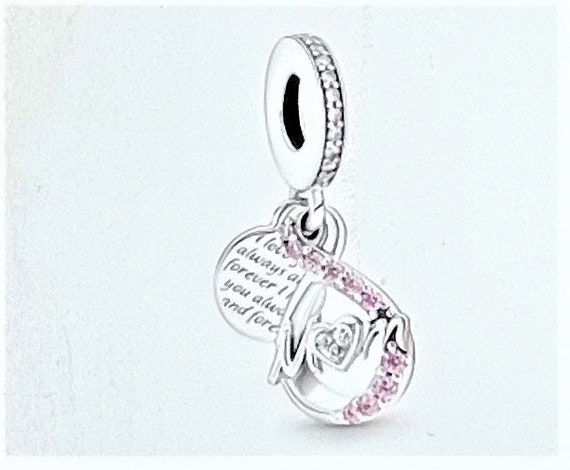 Mom Infinity Pave Double Dangle Charm fits Pandora bracelet 925 Sterling Silver Mothers Day