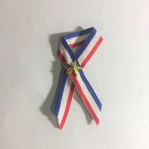 God Bless the USA Ribbon Pin, Brooch Pin , Patriotic Lapel Pin, Red White and Blue Ribbon with Gold Star Brooch Pin, Patriotic Ribbon Pin