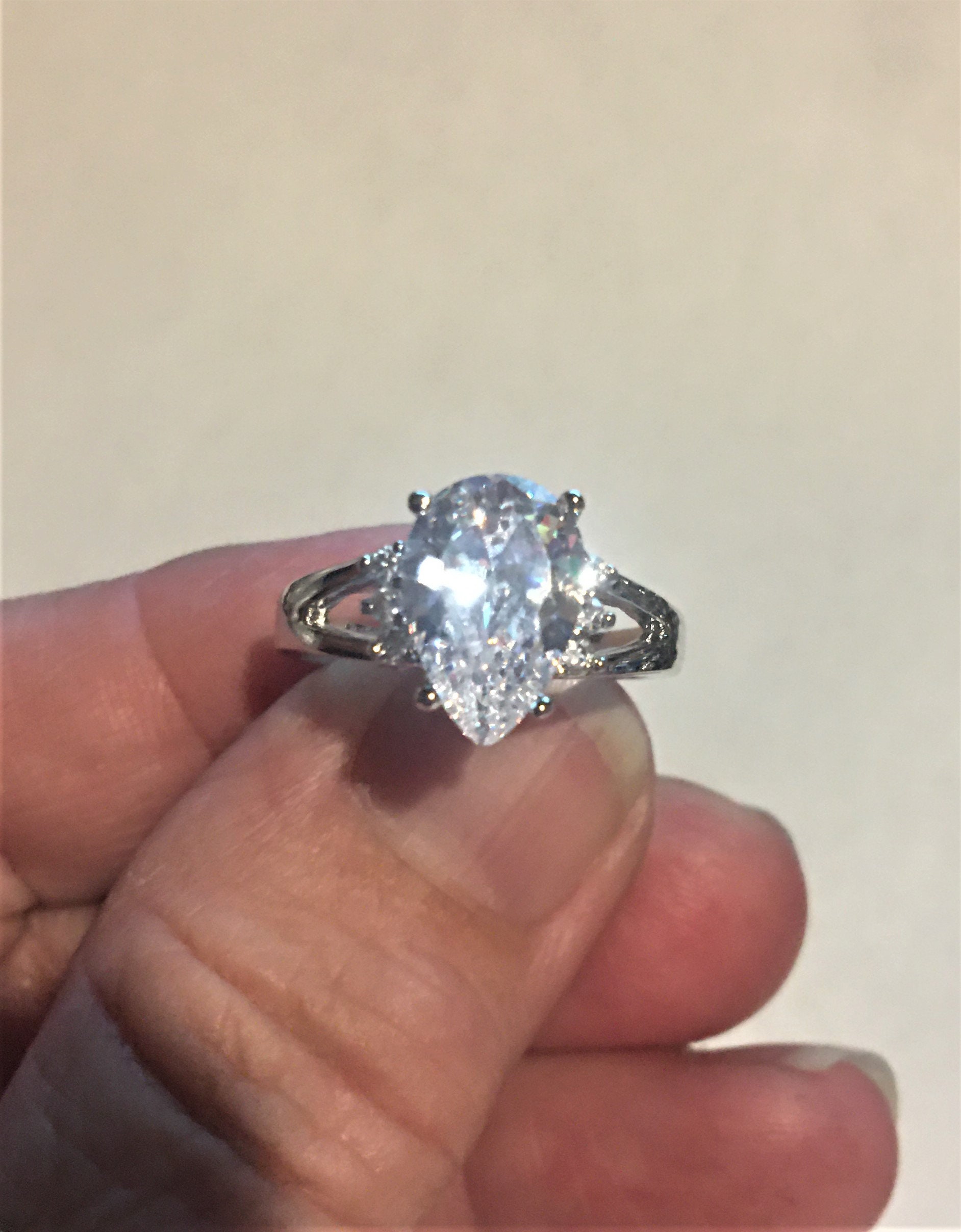 Pear Shaped CZ Engagement Ring White Gold Layered Size 8 Etsy