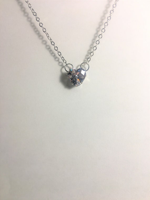 Dainty Crystal Heart Necklace , Silver , Statement