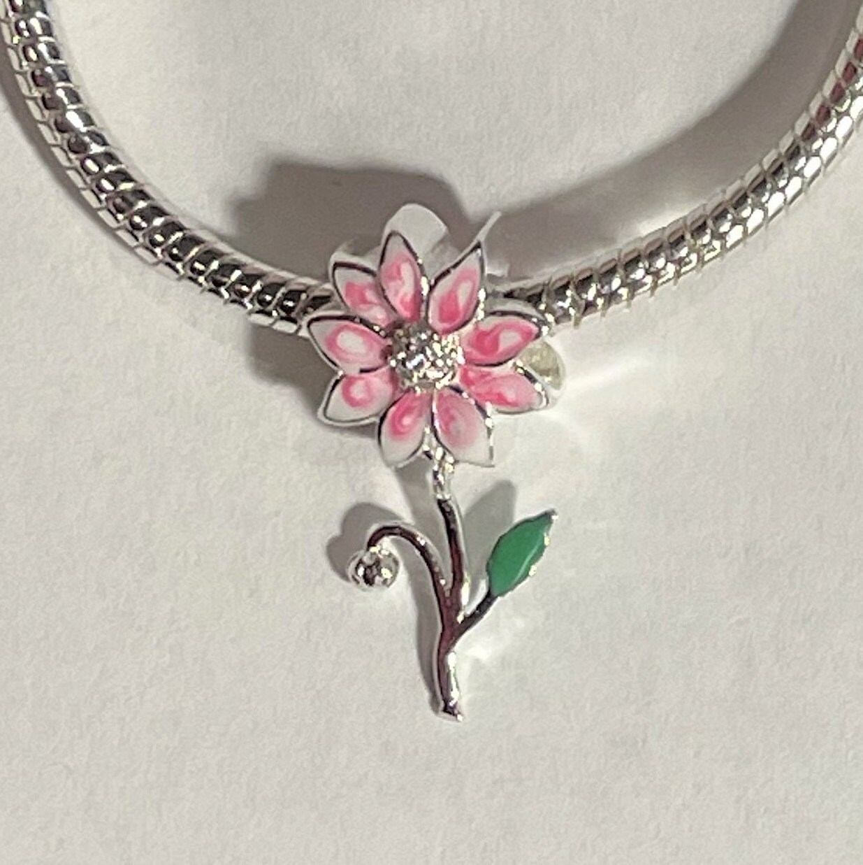 Pandora Style Pink Daisy Flower Charm 
