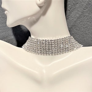 Bridal Bling Rhinestone Choker Necklace , 3 Row Choker, 3 Row AB Choker ,5 Row Choker  , 7 Row adjustable Choker,10 Row Collar,12 Row Choker