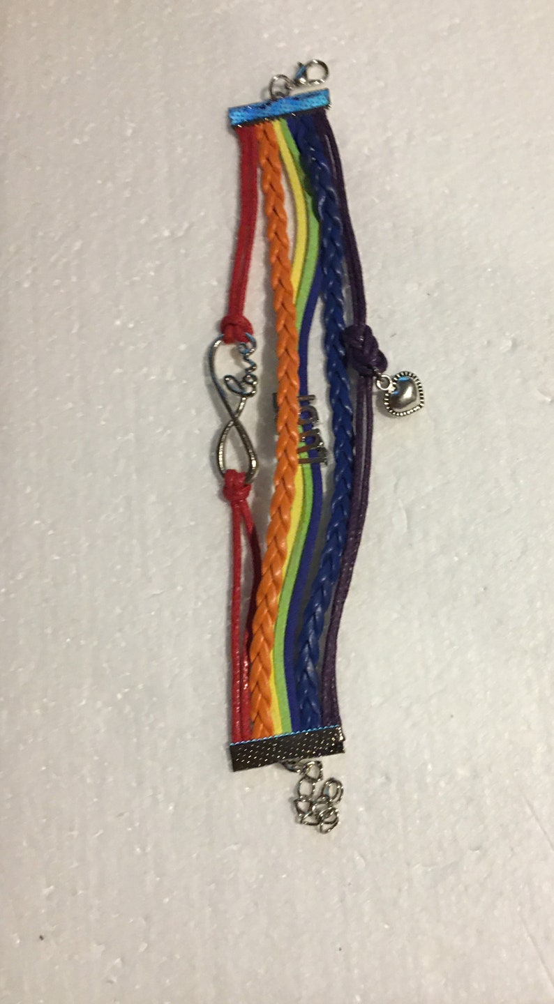LGBT Pride Bracelet Infinity Love Wins Heart Charm Gay Pride Multi Layer Leather Bracelet