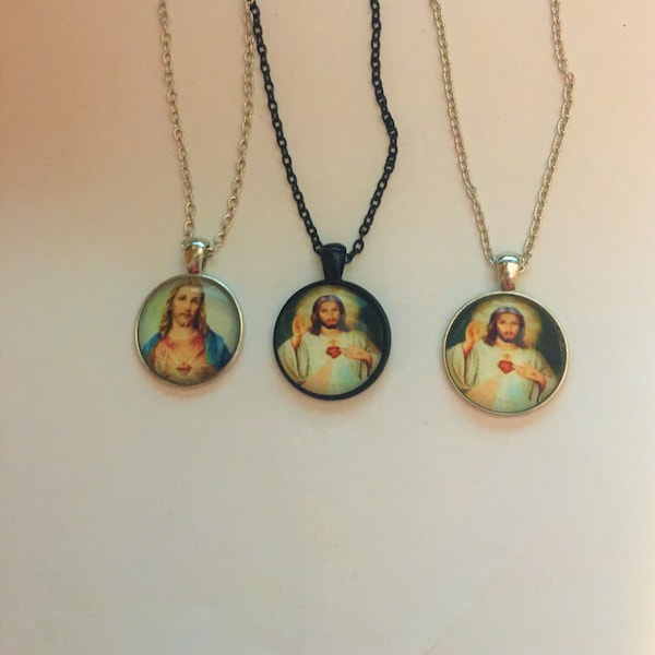 The Sacred Heart Of Jesus Christ Glass Photo Pendant Jewelry Religious Jewelry ( Choose )