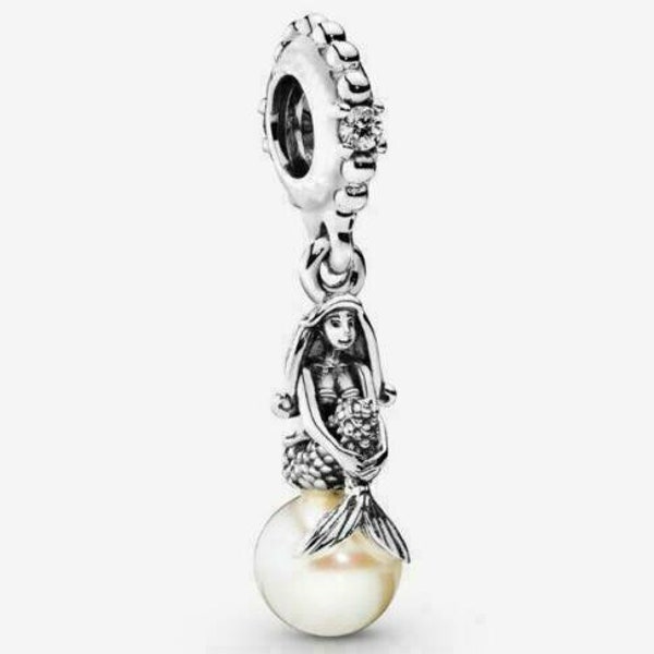 Luminous Ariel Pearl Dangle Charm fits Pandora Bracelets , Ariel Mermaid Pearl Dangle Charm, Silver Ariel Mermaid , Rose Gold Ariel Mermaid