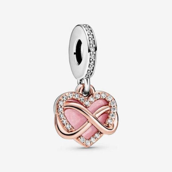 Family Forever and Always Infinity Charm fits Pandora Bracelets , Sparkling CZ Dangle Infinity Heart Charm , Silver , Rose Gold