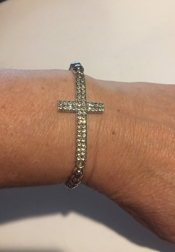 Crystal Cross Stretch Bracelet , Religious Cross … - image 1