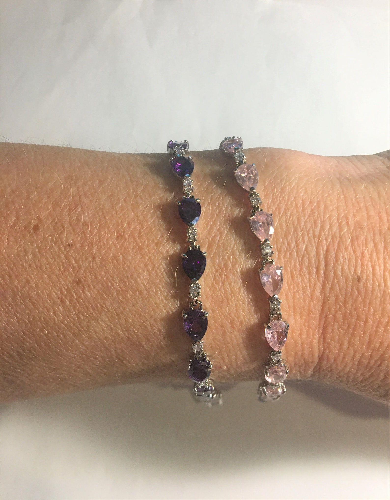 Teardrop Shaped Amethyst/ Pink Tourmaline Tennis Bracelet With Etsy