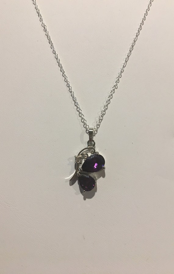 Amethyst and CZ Pear shaped Pendant Necklace , Ste