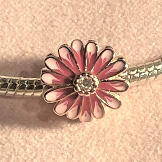 Sterling Silver Beads Pink Daisy Flower Dangle Charm Rose Gold Fit Original  Pandora Charms silver 925 Bracelet Jewelry