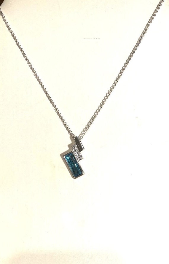 Blue Crystal Rectangular Necklace , Blue Crystal G