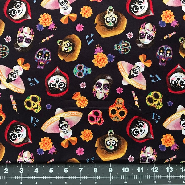 Disney Pixar Coco and friends Halloween precut cotton fabric Fat Quarter, 1/2 Yard, 1 Yard shipping same day