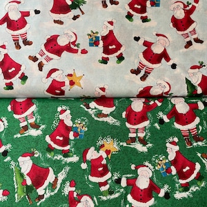 Weihnachten Urlaub Weihnachtsmann Premium-Baumwoll-Stoff Fat Quarter, 1/4 Yard, 3/4 Yard, 1 Yard perfekt für Gesichtsmasken, Kleidung etc.