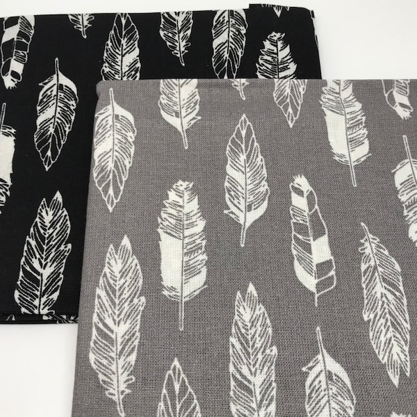 Black gray white feather fabric premium cotton fabric FAT QUARTER  for quilting projects, face masks, apparel etc.