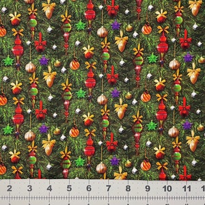 Christmas hanging ornaments premium cotton fabric Fat Quarter, 1/4 Yard, 1/2 Yard, 3/4 Yard, 1 Yard for face masks, home decor, apparel, etc