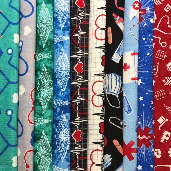 First responder  Fat Quarters cotton fabric Shipping same day Thank you doctor nurse Medical Health Care Heart