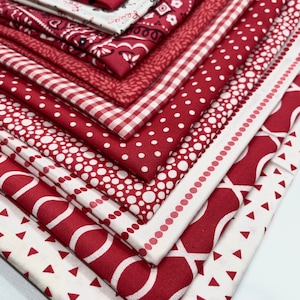 Lot de 10 beaux tissus en coton de qualité supérieure aux tons rouges pour projets de patchwork, de matelassage, de vêtements, etc.