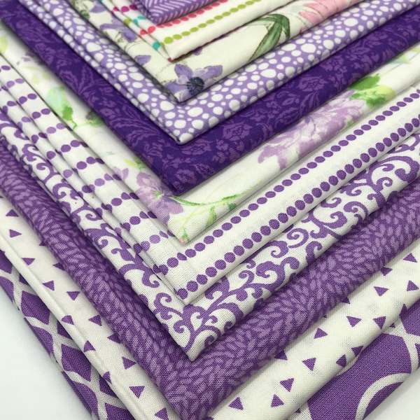 Fat Quarter bundel van 11 mooie paarse lavendelkleurige premium katoenen stof voor quiltprojecten, gezichtsmaskers, kleding enz.