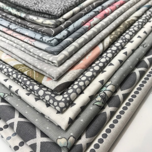 Fat Quarter-Bündel mit 13 wunderschönen grauen Premium-Baumwollstoffen für Projekte, Gesichtsmasken, Bekleidung usw.