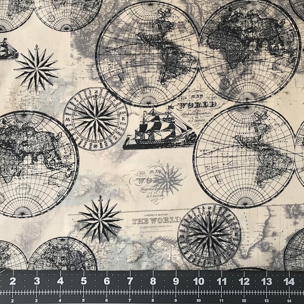 World map premium cotton fabric for quilting projects, home decor, apparel etc.