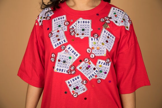 Fun 1990s Bingo Decorated Hanes Red T-shirt Unise… - image 9