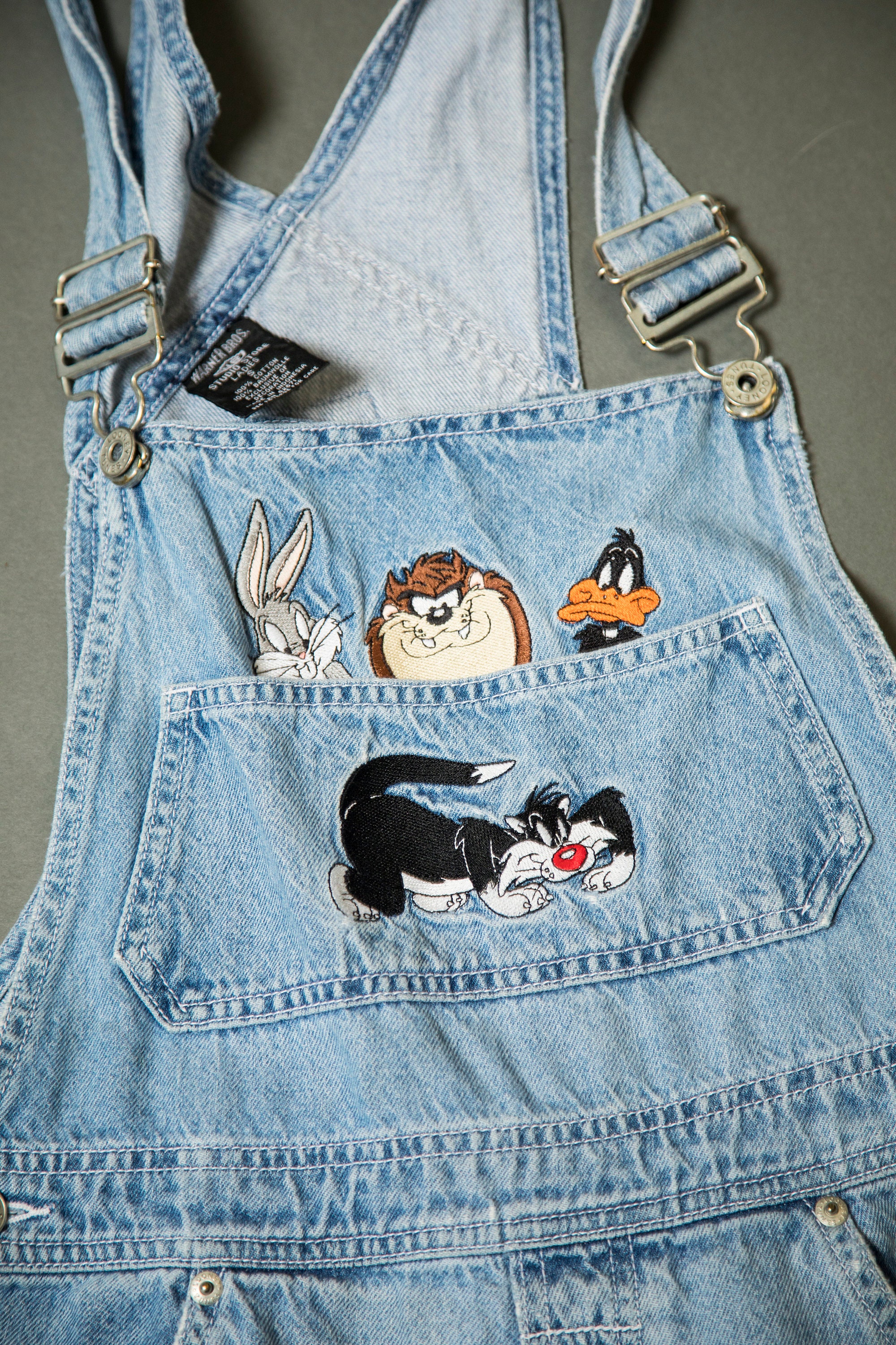 90s ワーナーブラザーズ デニム オーバーオール L ヒッコリー