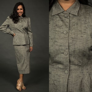 1940 Lilli Ann Camisa Gris Traje de vestir - Pequeño