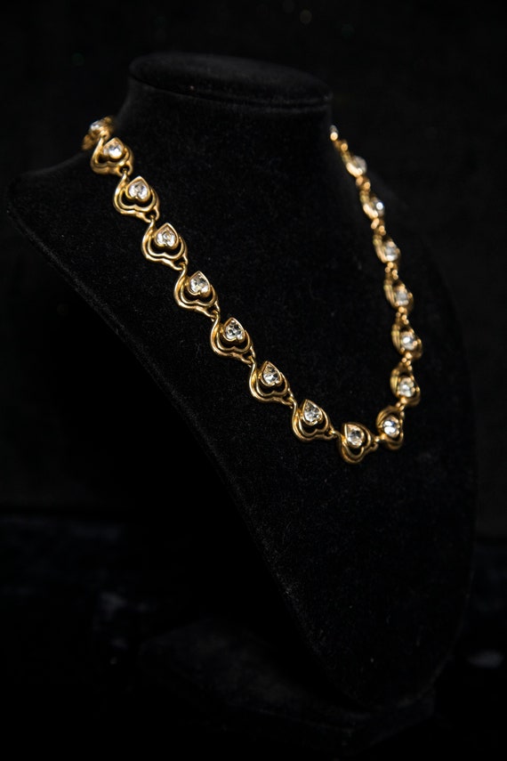Signed Swarvoski Crystal Gold Tone Heart Necklace