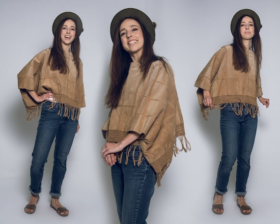 Ezza Collection Groovy 1970s Ezza Michael Hoban leather suede poncho … - Gem