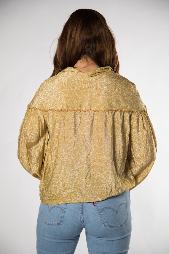 Fun 1970s Gold Shinny Sequin Flowy Top by Dot How… - image 6