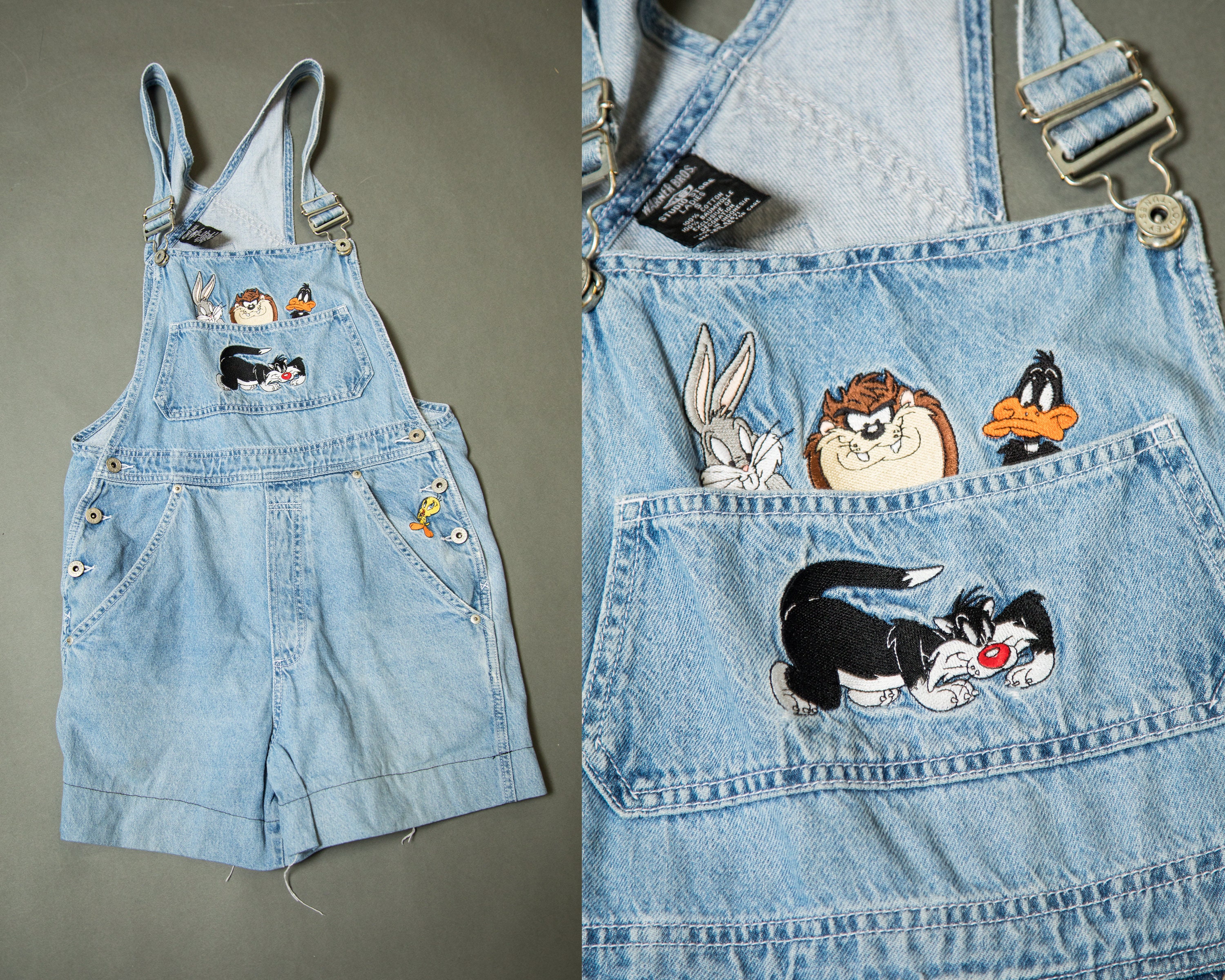 1990s Warner Bro's Studio Store Overall Jean Shorts Looney