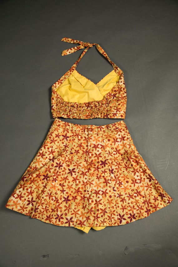 Vintage Yellow Orange Gold Red Two Piece Playsuit… - image 3