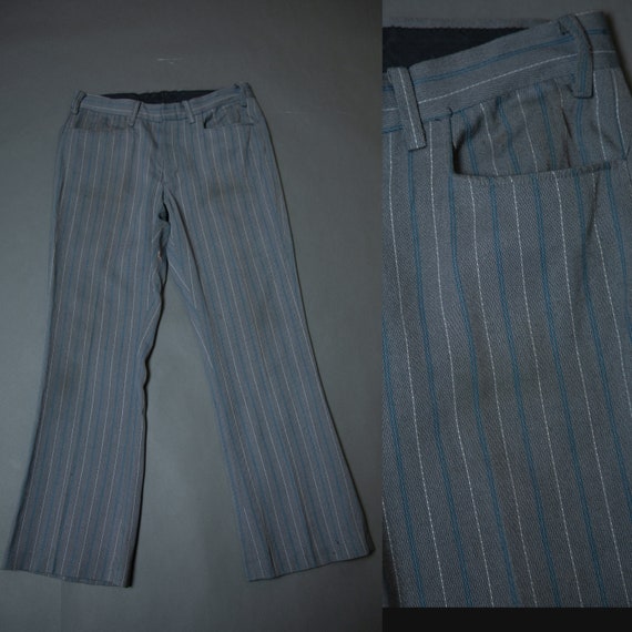 1970s McLean Gray Pants with Blue and White Strip… - image 1