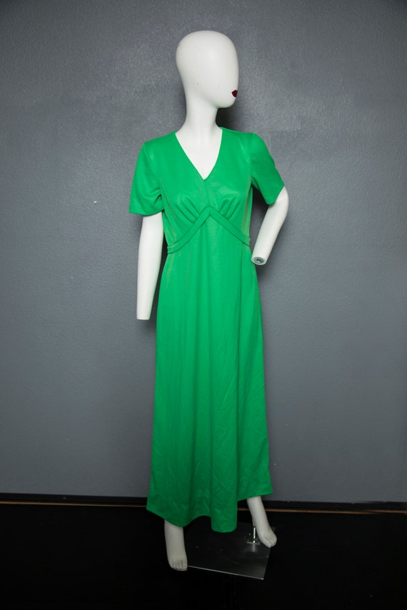 Fun 1970s Bright Green Maxi Dress Jacket Set Poly… - image 2