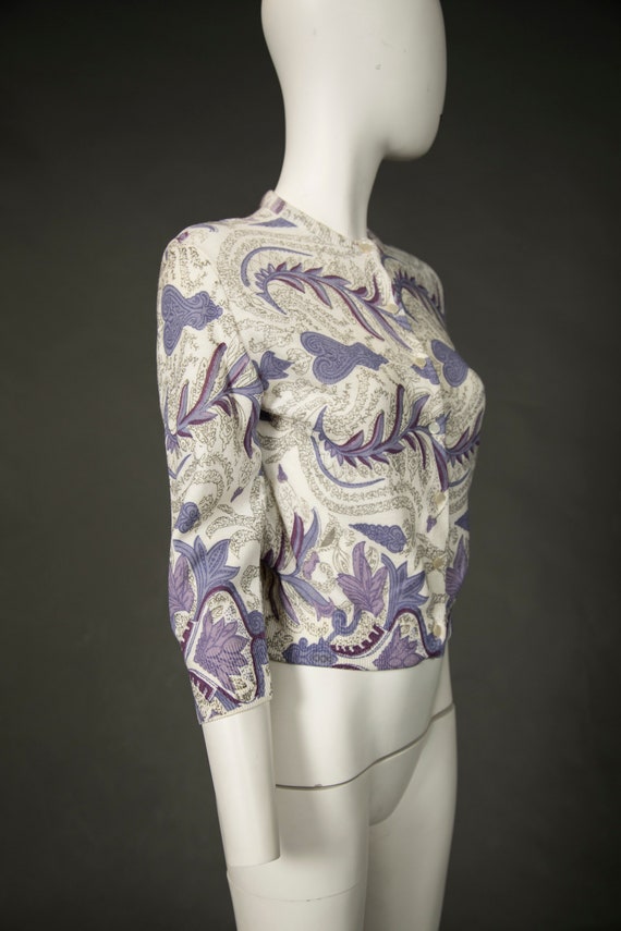 1950s Cream And Purple Cardigan Sweater Grapes Vi… - image 4