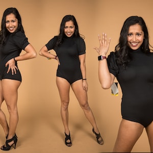 Super Cute 1960s NOS Bodysuit Black Mock Neck by Lampl - Small Medium
