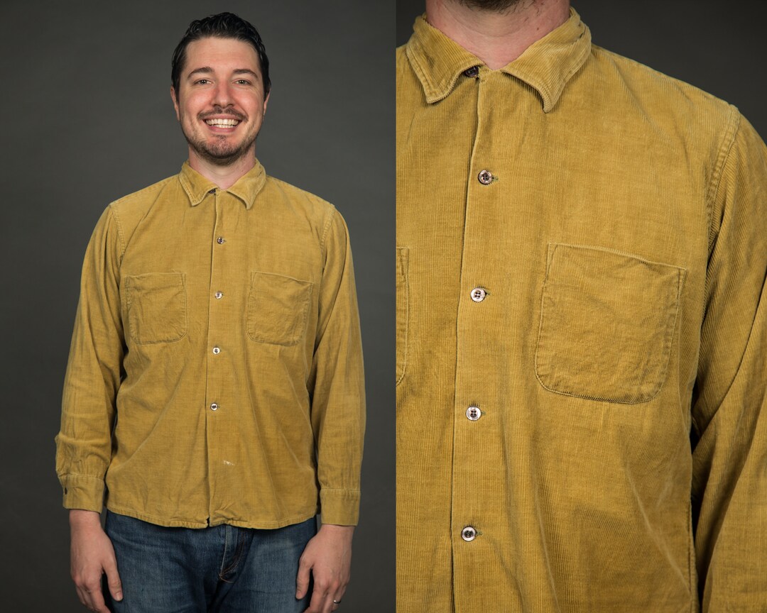 1960s Mustard Yellow Corduroy Long Sleeve Button up Medium Etsy