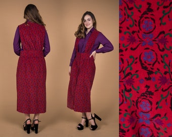 RESERVED 80s Dark Floral Corduroy 