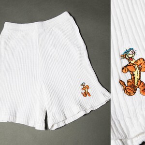 1990s The Disney Store White Shorts with Tiger Embroidered High Waisted - Medium