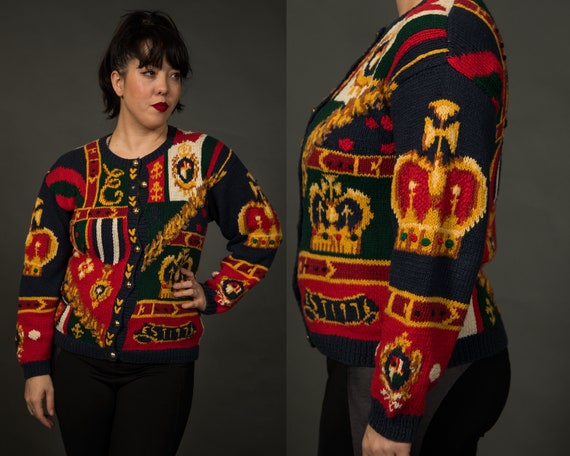 1990s The Eagle's Eye Crown Sweater Cardigan Roya… - image 1