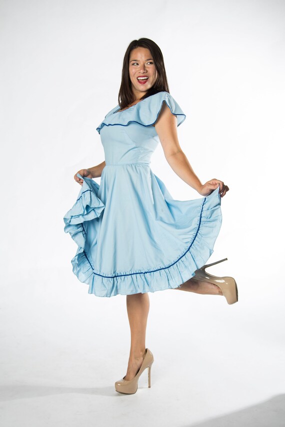 Fun 1960s Baby Blue Country Line dance dress with… - image 3